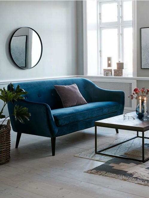 2,5-zitsbank EGEDAL fluweel donkerblauw, Huis en Inrichting, Banken | Sofa's en Chaises Longues, Zo goed als nieuw, Driepersoons
