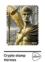Cryptopostzegel Hermes Geel, Groen, Blauw en Zwart crypto, Postzegels en Munten, Postzegels | Nederland, Ophalen of Verzenden