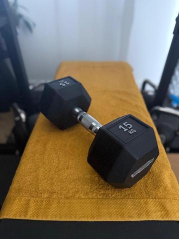 Nieuw 1x Technogym Hexagon Dumbbell 15kg zwart zilver beschikbaar voor biedingen