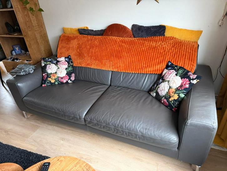 Leren bankstel met 2 bijpassende stoelen, Huis en Inrichting, Fauteuils, Gebruikt, Leer, 125 cm of meer, 75 tot 100 cm, Ophalen