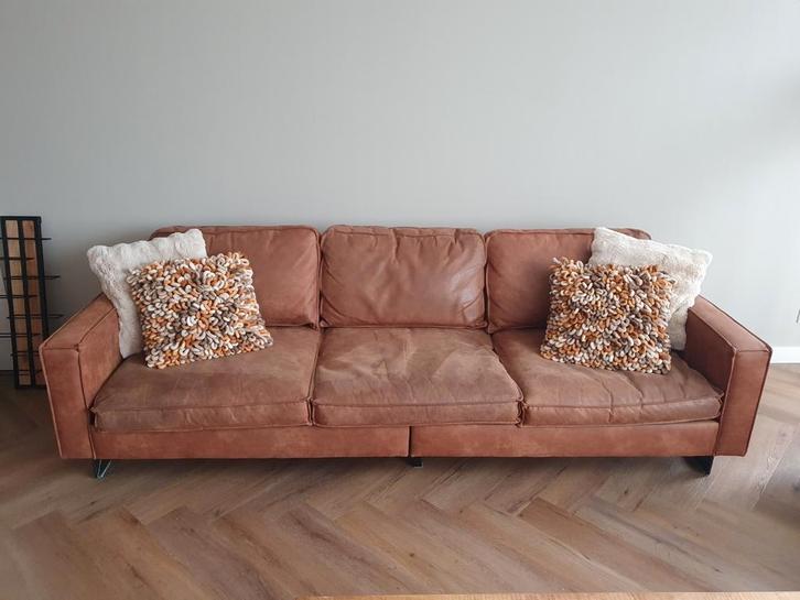 3-zits bankstel cognac lederlook, Huis en Inrichting, Banken | Bankstellen, Gebruikt, Rechte bank, Driepersoons, 75 tot 100 cm