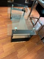 Glazen salontafel met onder blad mat glas en houten poten, Huis en Inrichting, Ophalen, 100 tot 150 cm, 50 tot 100 cm, Modern