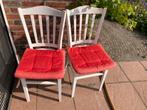 2 houten stoelen met rode kussentjes, Huis en Inrichting, Stoelen, Ophalen, Gebruikt, Twee, Wit