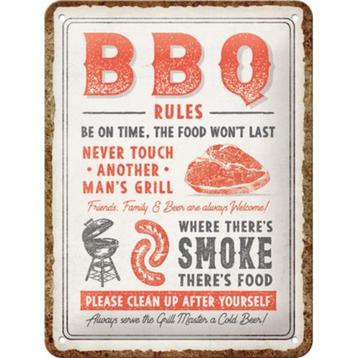 BBQ Rules barbecue relief reclamebord van metaal wandbord  beschikbaar voor biedingen