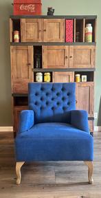 stoel,fauteuil,OLAV, kleur denim, Huis en Inrichting, Fauteuils, Ophalen, Hout, Gebruikt, Minder dan 75 cm