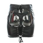 Zwarte leren rok met uitgesneden achterkant open mini korte, Maat 38/40 (M), Verzenden, Zwart, Nieuw