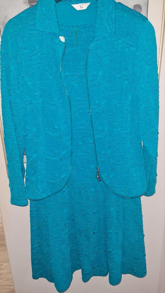ZGAN 2delig stretchy turquoise set TIA 44, Kleding | Dames, Jasjes, Kostuums en Pakken, Zo goed als nieuw, Maat 42/44 (L), Blauw