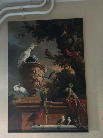 Schilderij met vogels en aap beschikbaar voor biedingen