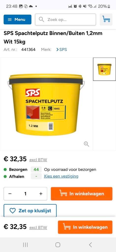 spachtelputz sps  0,5mm 13 emmers of per stuk, Doe-het-zelf en Verbouw, Verf, Beits en Lak, Nieuw, Verf, 15 tot 20 liter, Wit