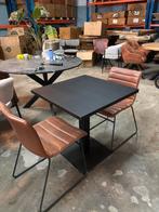 Horeca sets, tafel 70 x 70 zwart eiken, cognac stoelen, Ophalen of Verzenden, Zo goed als nieuw, Bruin, Vijf, Zes of meer stoelen