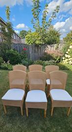 6 goede Rieten Stoelen met kussens zie beschrijving, Ophalen, Zo goed als nieuw, Bruin, Twee