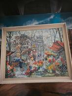 Schilderij van een bloemenmarkt in Parijs, Antiek en Kunst, Ophalen of Verzenden