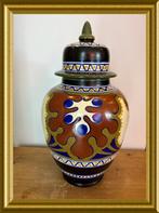 Oude platelen dekselvaas, Plazuid Gouda, decor Ankara, Antiek en Kunst, Antiek | Keramiek en Aardewerk, Ophalen