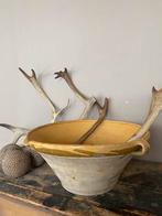 Grote antiek frans aardewerk schaal, confit geel, Ophalen