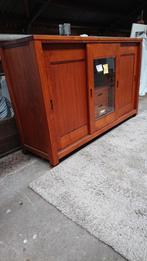 Teakhouten Schuifdeurkast / Dressoir - Massief Hout, Antiek en Kunst, Antiek | Meubels | Kasten, Ophalen of Verzenden