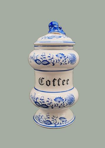 Grote vintage keramieken voorraadpot in Blue Union patroon beschikbaar voor biedingen