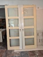 2 massieve hardhouten binnendeuren, Doe-het-zelf en Verbouw, Deuren en Horren, Ophalen, 215 cm of meer, Binnendeur, Glas