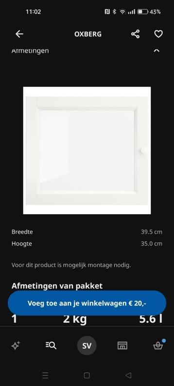 IKEA Billy vitrinekastdeur 40x35 cm wit met glas beschikbaar voor biedingen