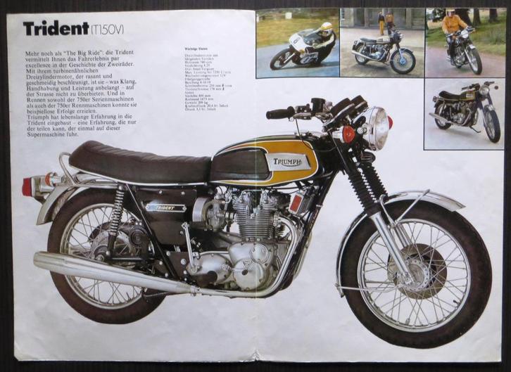 Duitse folder Triumph Trident T150V - 1974, Motoren, Handleidingen en Instructieboekjes, Triumph, Verzenden