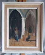 Jan Kelderman (1914 - 1990) - Kerkinterieur - 1960, Antiek en Kunst, Ophalen of Verzenden