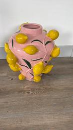 Roze vaas met citroenen, Huis en Inrichting, Woonaccessoires | Vazen, Minder dan 50 cm, Nieuw, Glas, Ophalen