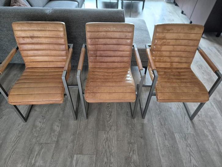 6 stuks eetkamerstoelen, echt leer, Huis en Inrichting, Stoelen, Zo goed als nieuw, Vijf, Zes of meer stoelen, Leer, Bruin, Ophalen of Verzenden