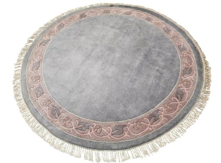 Handmade rond Nepalees tapijt pastel lila pink wol 205x205cm, Huis en Inrichting, Stoffering | Tapijten en Kleden, Nieuw, 200 cm of meer
