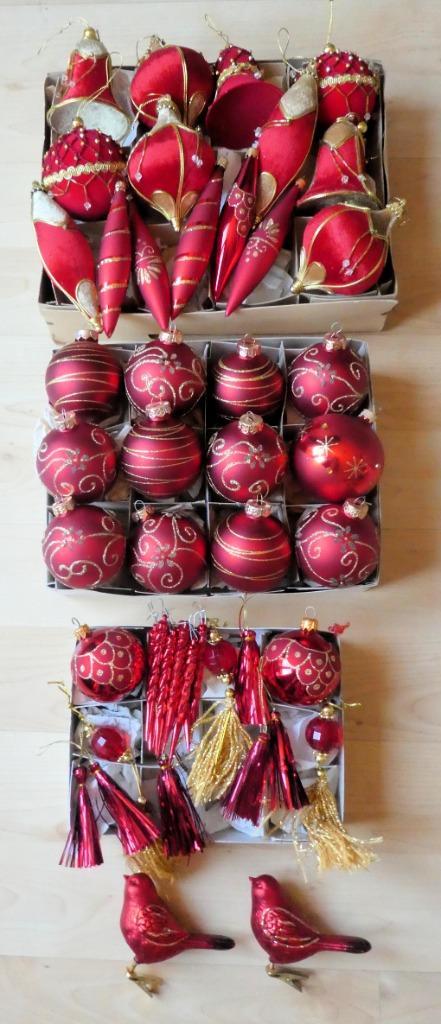Hele mooie rode kerstballen fluweel + glazen ballen figuren, Diversen, Kerst, Zo goed als nieuw, Ophalen of Verzenden