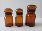 Vintage amberbruin glazen apothekerspotten, set van 3, Ophalen of Verzenden, Gebruikt