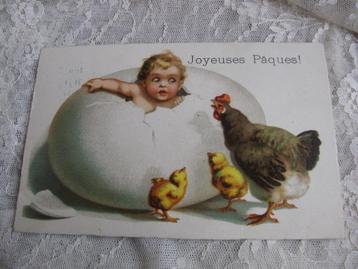 Oude Kaart uit 1929 - Meisje in Ei / Kip & Kuikens beschikbaar voor biedingen