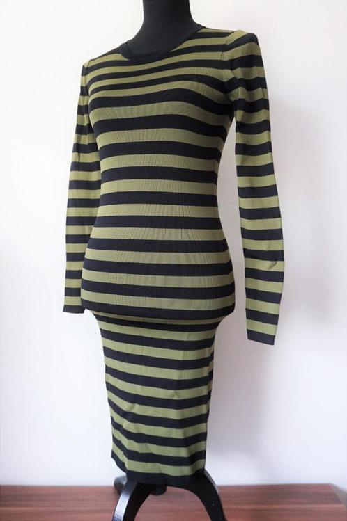 NIKKIE Geweldige Mosgroen/Zwart Gestreepte Jurk XS 34, Kleding | Dames, Jurken, Zo goed als nieuw, Maat 34 (XS) of kleiner, Groen