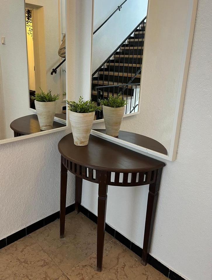 Houten consoletafel met spiegel, Huis en Inrichting, Tafels | Sidetables, Gebruikt, Minder dan 25 cm, Minder dan 50 cm, Overige vormen