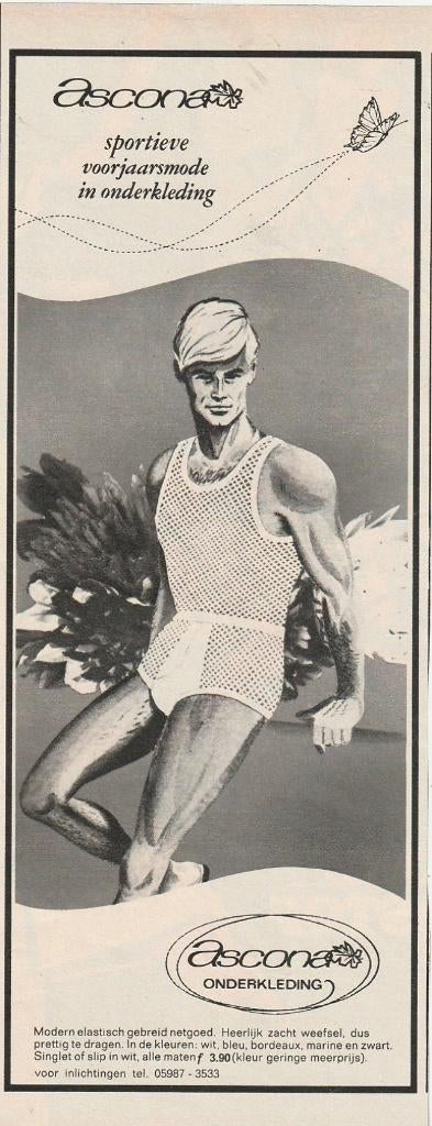 Retro reclame 1968 Ascona heren ondergoed heel sportief, Verzenden, Overige typen
