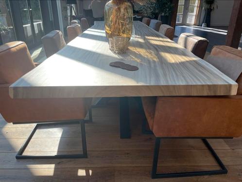 Boomstam tafel 445 cm lang., Huis en Inrichting, Tafels | Eettafels, Zo goed als nieuw, 100 tot 150 cm, 200 cm of meer, Vijf personen of meer