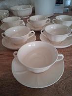 Wedgwood Queens Plain 6 zgan Soepkommen met schotels, Huis en Inrichting, Keuken | Servies, Ophalen of Verzenden, Zo goed als nieuw