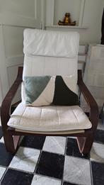 Witte fauteuil met houten frame, Huis en Inrichting, Ophalen, Gebruikt, Wit, Stof