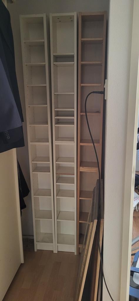 3 CD rekken - wit en houtkleurig, Huis en Inrichting, Ophalen, Gebruikt, 150 discs of meer, Cd's