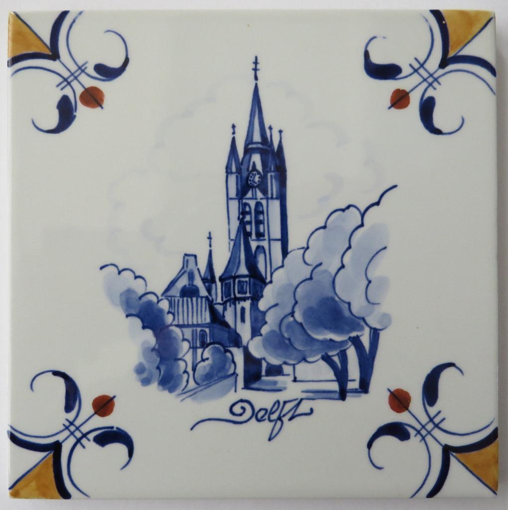 Porceleyne Fles Delft tegel Delfts blauw OUDE KERK., Ophalen of Verzenden