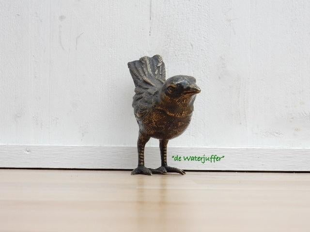 189* Bronzen baby kraai (Boven €75 geen verzendkosten), Ophalen of Verzenden, Nieuw, Overige materialen, Dierenbeeld