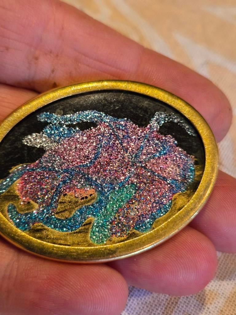 Vintage Broche met Glitter en Kleurrijk Design, Overige materialen, 4 tot 7 cm, Gebruikt, Zwart