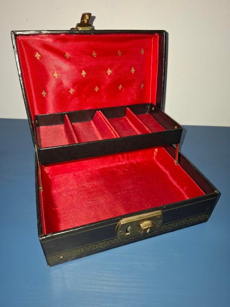 Vintage sieradendoos met vakverdeling., Antiek en Kunst, Ophalen