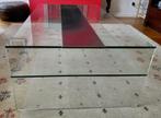 Salontafel helder glas met rvs in het midden, Ophalen, Gebruikt, 100 tot 150 cm, 50 tot 100 cm