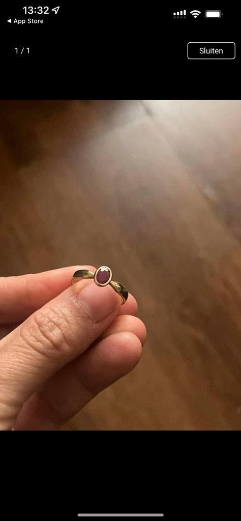 Gouden ring met natuurlijke robijn, Ophalen of Verzenden, Zo goed als nieuw, 17 tot 18, Dame