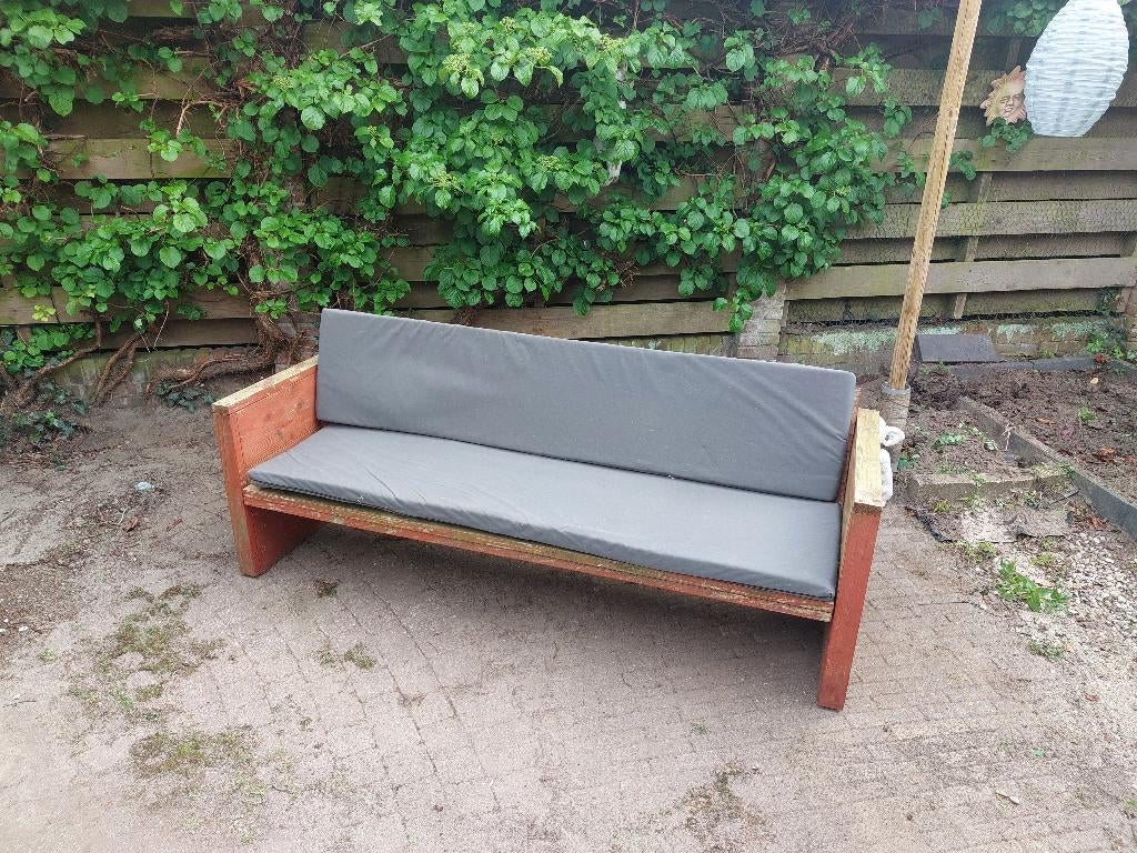 Steigerhouten tuinbank 180 cm + kussen, Tuin en Terras, Tuinbanken, Ophalen, Gebruikt, Hout