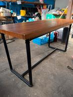 Tafel met houten blad en ijzeren frame, Ophalen, Gebruikt, 50 tot 100 cm, 150 tot 200 cm
