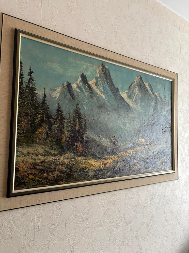 Olieverf Schilderij Alpenlandschap (100x60) jaren 50-60, Antiek en Kunst, Kunst | Schilderijen | Klassiek, Ophalen