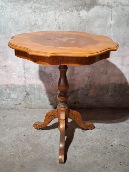 Oude vintage Franse bijzettafel tafel wijntafel ingelegd, Ophalen of Verzenden