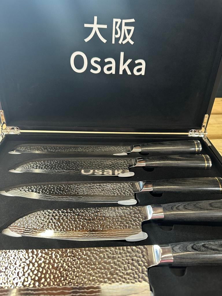 Nieuwe Damascus / Osaka messenset, Ophalen of Verzenden, Nieuw, Rvs of Chroom, Bestekset