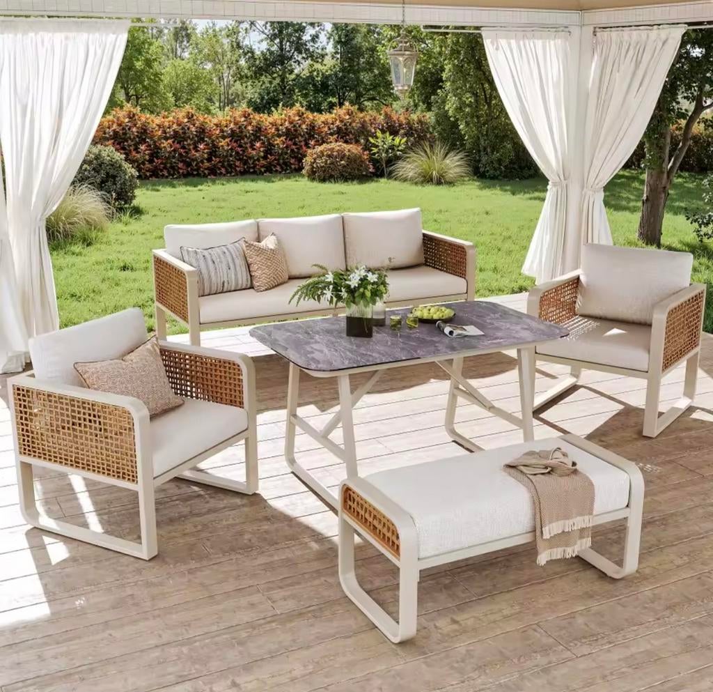 Luxe Tuinset Loungeset 6-7 Persoons - Weerbestendig Beige, Tuin en Terras, Nieuw, Loungeset, Bank, 7 zitplaatsen