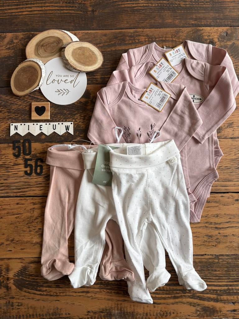 Baby girl setje 3x rompers maat 50/56 3x broekjes maat 50, Ophalen of Verzenden, Nieuw, Meisje, Setje